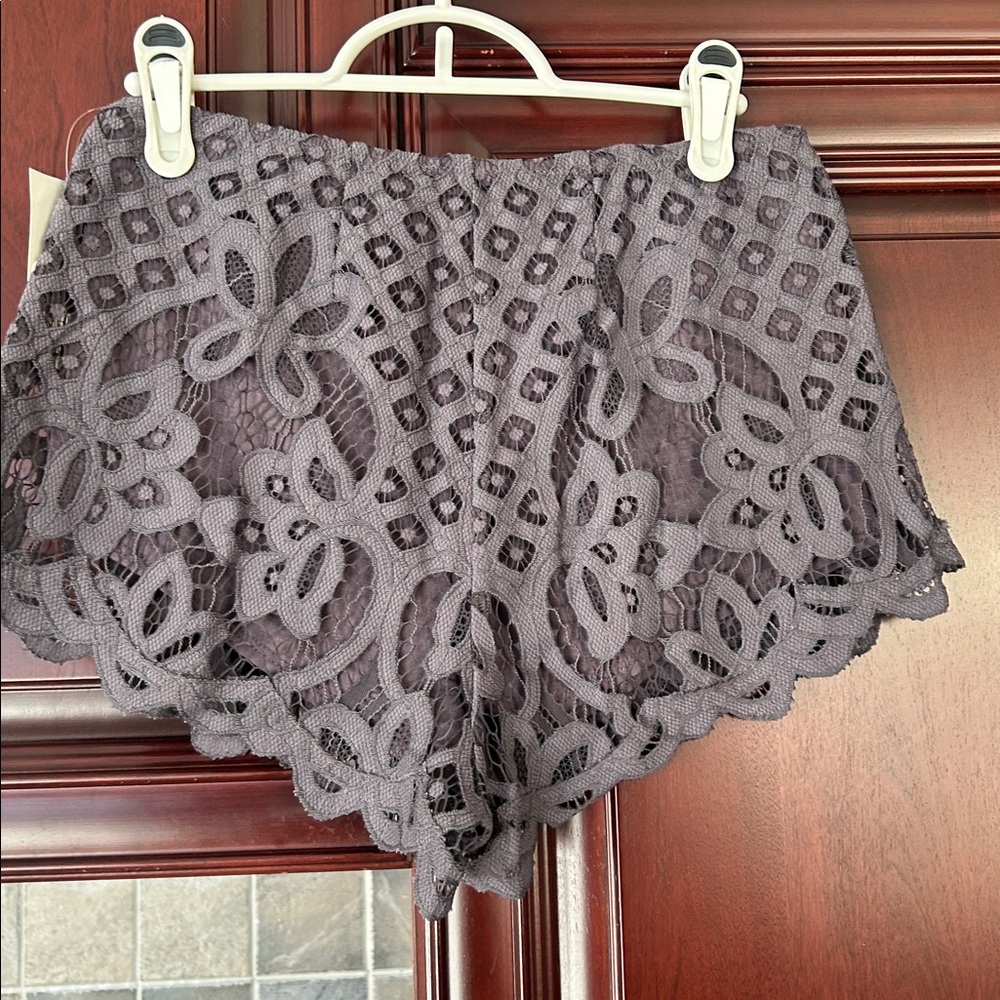 Women’s Gray Crochet Lace High-Waist Shorts - Picture 10 of 11